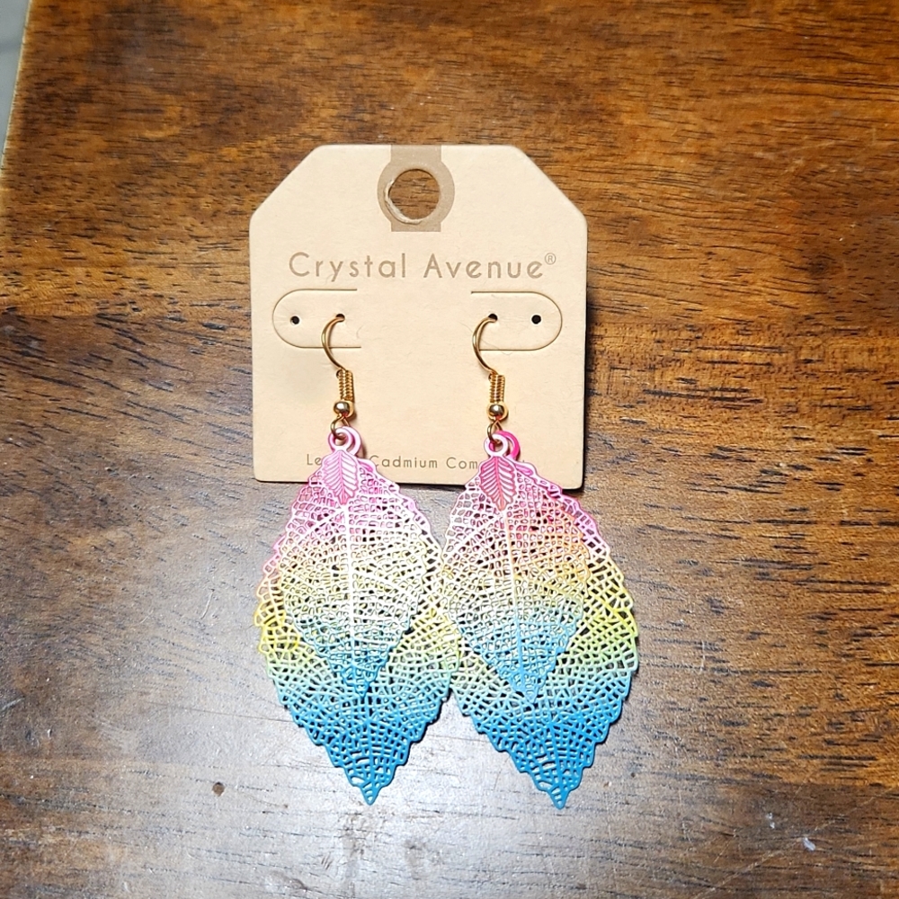 NWT Rainbow Feather Earrings